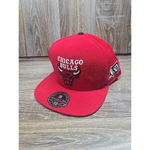 Chicago Bulls 50th Anniversary Snapback‎ Hat Red Size 8 Mitchell and Ness